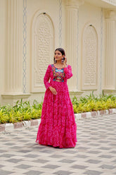 Ravishing Orange Georgette Gamthi Work Gown For Navratri